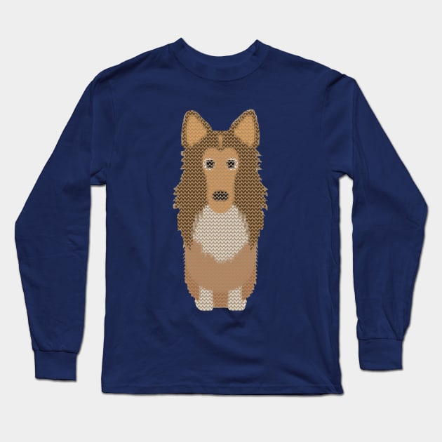 Rough Collie Ugly Christmas Sweater Knit Pattern Long Sleeve T-Shirt by DoggyStyles